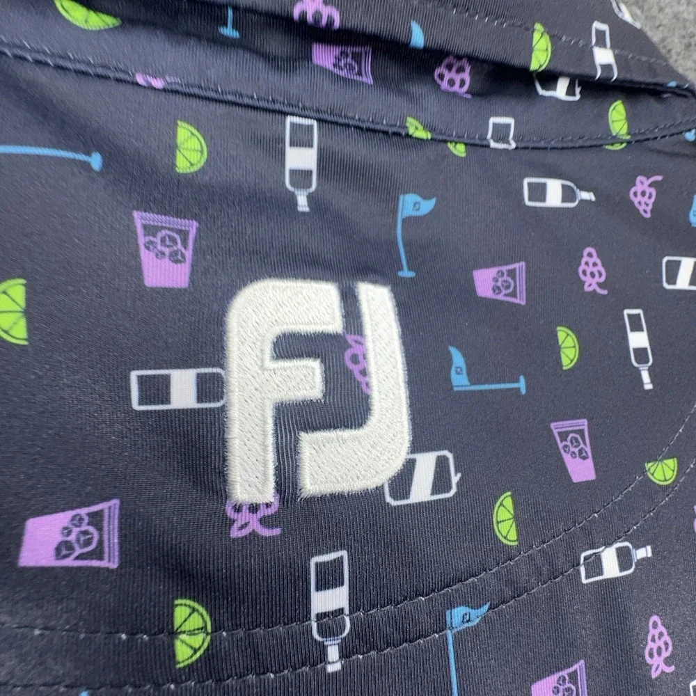 FootJoy FJ Polo Mens Medium Blue Purple Wine Pattern Golf Performance